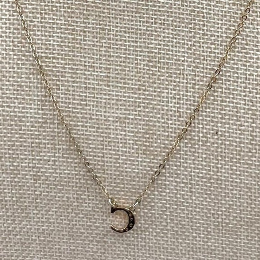VTG Time And Tru Gold Tone Oval Chain Crystal Initial‎ C Letter Pendant Necklace